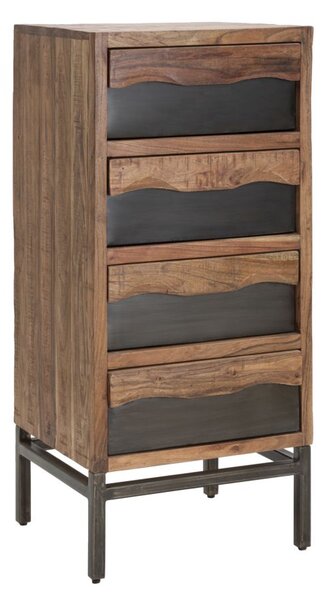 Cassettiera Yellowstone 45x40x100 cm in Legno di Acacia e in Ferro Marrone e Nero