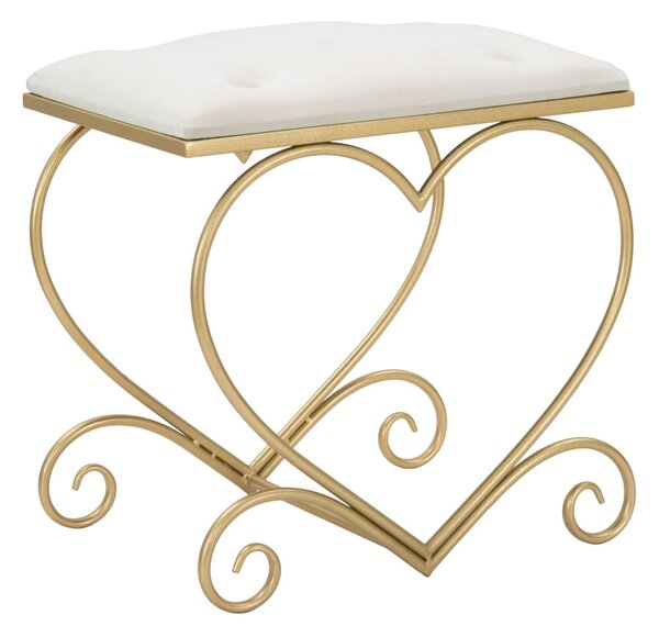 Sgabello Heart Crema 50x37,5x51,5 cm in Ferro e MDF e Spugna e Poliestere Oro e Rosa