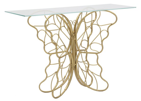 Console Butterfly 110x40x76 cm in Ferro e Vetro Oro