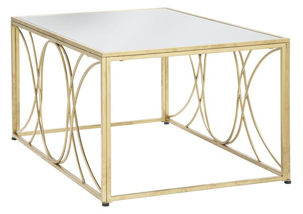 Tavolo da Caffé Exy 90x60x45 cm in Ferro e Specchio Oro e Argento