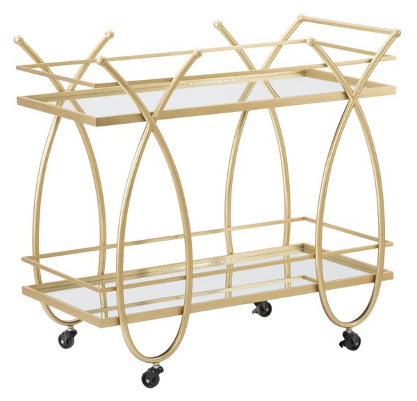 Carrello Ribbon 80x40x75 cm in Ferro MDF e Specchio Oro