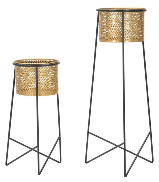 Porta Vasi Coppia Exy Ø37x76-27x51 cm in Ferro Oro e Nero
