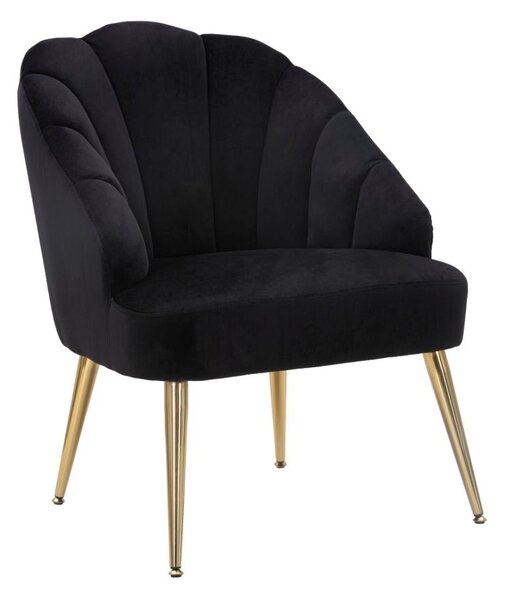 Poltrona Shell Nera 65x69x84 cm in Legno Spugna Poliestere e Acciaio Nero e Oro