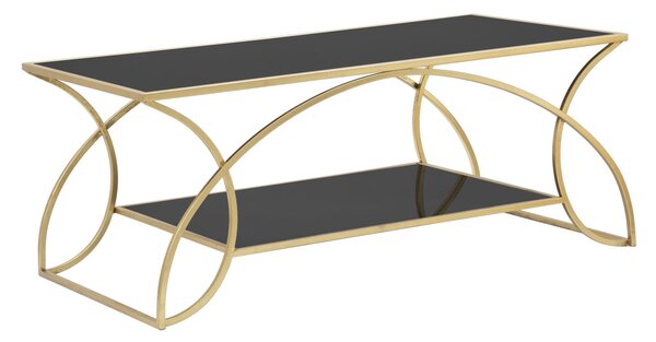 Tavolo da Caffé Sunshine 110x60x45 cm in Ferro e Specchio Oro e Nero