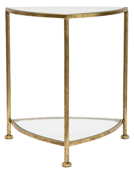 Comodino 2 Ripiani Triangle 45x45x50 cm in Ferro e Vetro Oro