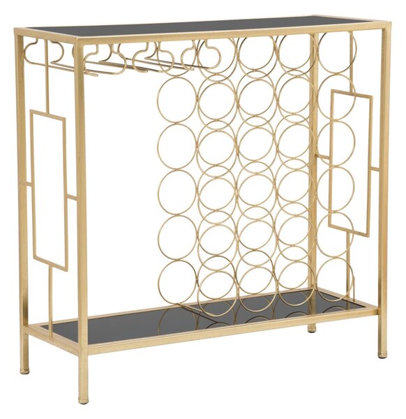 Console Porta Bottiglie Glam 76x30x75 cm in Ferro e Specchio Oro e Nero