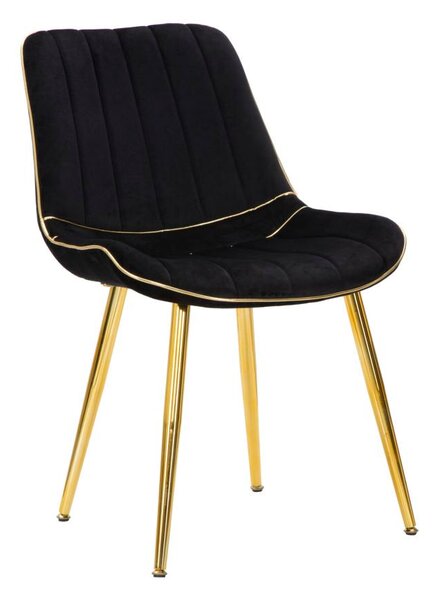 Set 2 Sedie Imbottite 51x59x79 cm in Poliestere Paris Nero e Oro