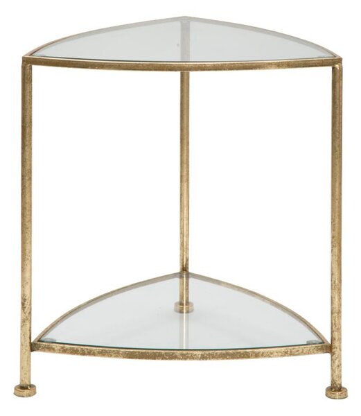 Comodino 2 Ripiani Triangle 45x45x50 cm in Ferro e Vetro Oro