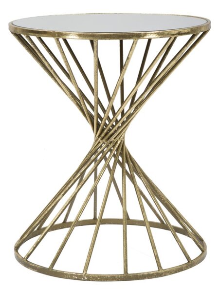 Tavolinetto Hypnos Ø42x50 cm in Ferro MDF e Vetro Oro