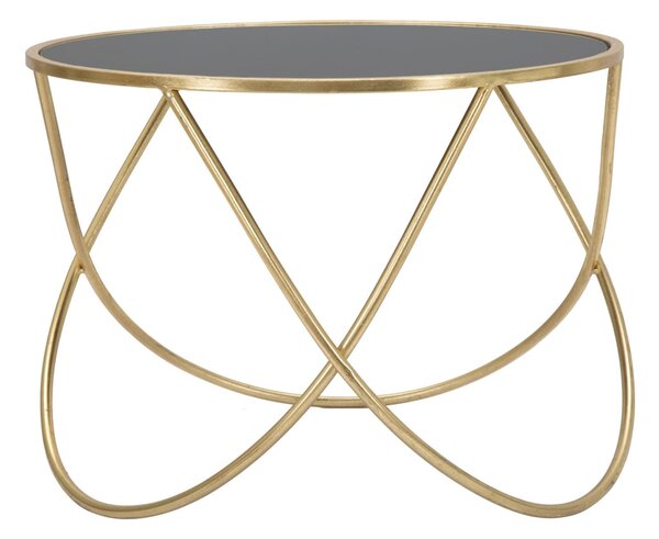 Tavolinetto Ring Ø60x45 cm in Ferro MDF e Specchio Nero e Oro