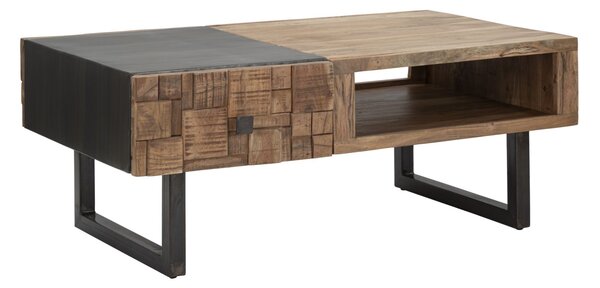 Tavolo da Caffé Rettangolare Mumbai 110x60x43 cm in Legno di Acacia e in Ferro Marrone e Nero