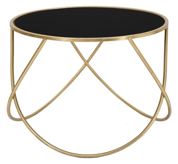 Tavolinetto Ring Ø60x45 cm in Ferro MDF e Specchio Nero e Oro