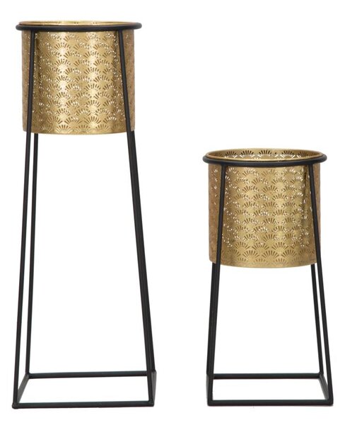 Porta Vasi Coppia Cup Ø26x70-23x45 cm in Ferro Nero e Oro
