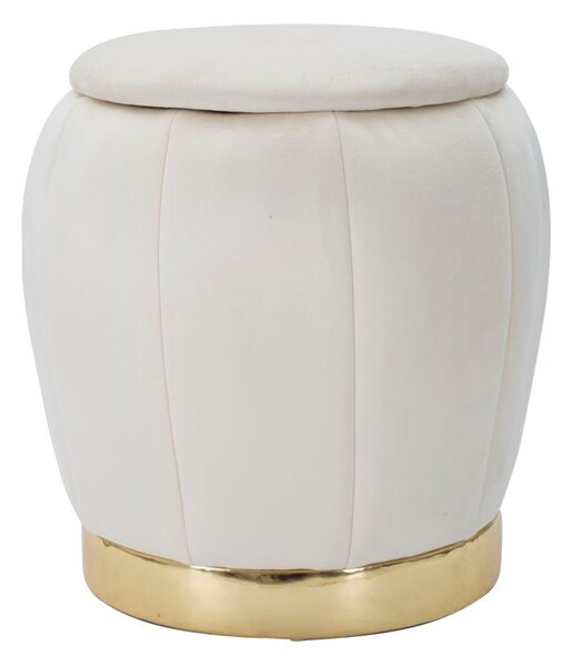 Puff Contenitore Paris Ø43x43 cm in Legno Spugna e Poliestere Crema e Oro
