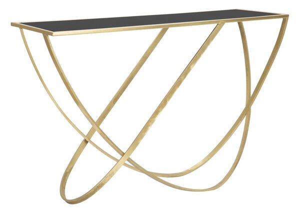 Console Ring 120x40x79 cm in Ferro MDF e Specchio Nero e Oro