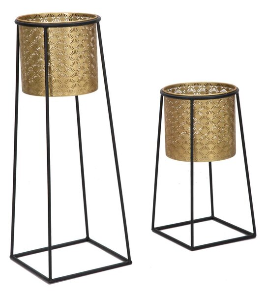 Porta Vasi Coppia Cup Ø26x70-23x45 cm in Ferro Nero e Oro