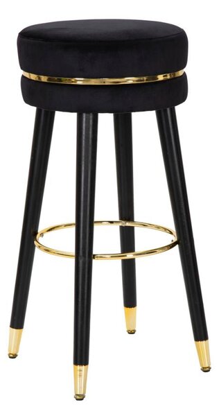 Sgabello Bar Paris Ø35x74 cm in Legno e Tessuto Vellutato Nero
