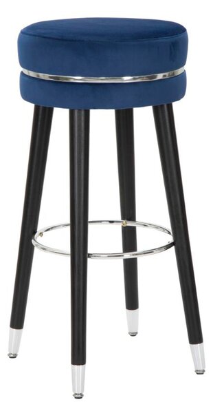 Sgabello Bar Paris Ø35x74 cm in Legno e Tessuto Vellutato Blu