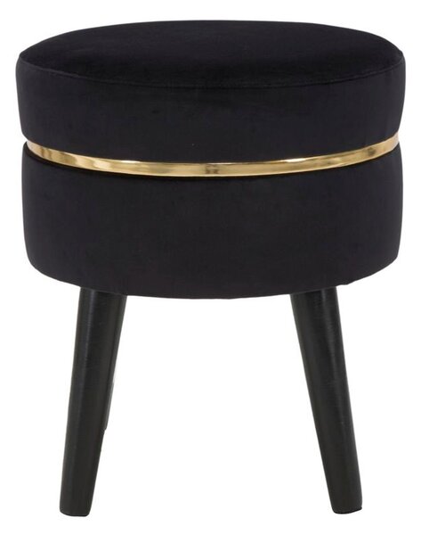 Sgabello Paris Nero Ø35x40,5 cm in Legno Spugna e Poliestere Nero e Oro