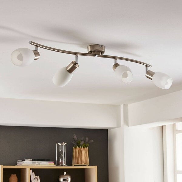 Lindby fatto Arda, 70 cm, a 4 luci, nichel, vetro, E14 Arda Lindby, dimmerabile, Alluminio / Grigio / Zincato, Soggiorno / Sala da pranzo, Vetro, Moderno, Faretto