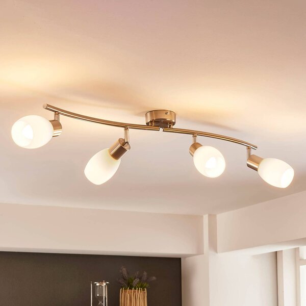 Lindby fatto Arda, 70 cm, a 4 luci, nichel, vetro, E14 Arda Lindby, dimmerabile, Alluminio / Grigio / Zincato, Soggiorno / Sala da pranzo, Vetro, Moderno, Faretto