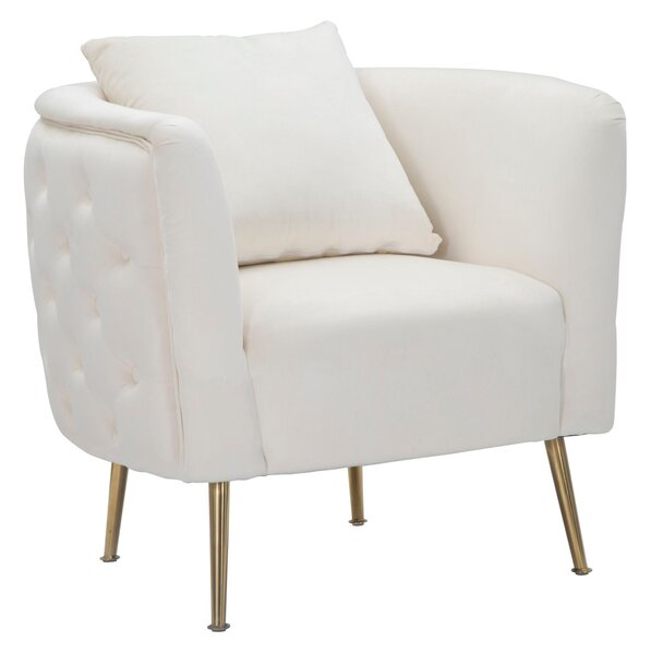 Poltrona Bucarest Crema 76x74x73 cm Legno e Spugna e Tessuto e Metallo Crema e Oro