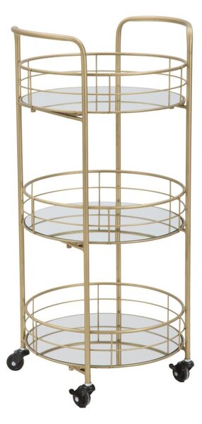 Carrello Glam Rotondo Ø38x77,5 cm in Ferro e Vetro Oro