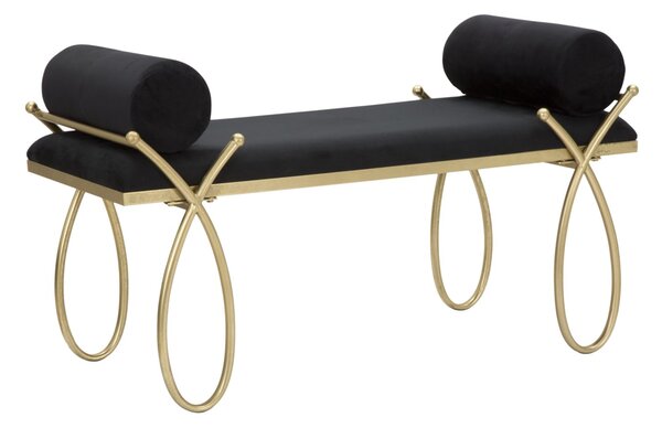 Panca Ribbon Nera 112,5x49x53 cm in Ferro e MDF e Spugna e Poliestere Nero e Oro