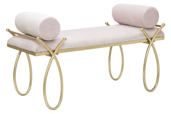 Panca Ribbon Rosa 112,5x49x53 cm in Ferro e MDF e Spugna e Poliestere Rosa e Oro