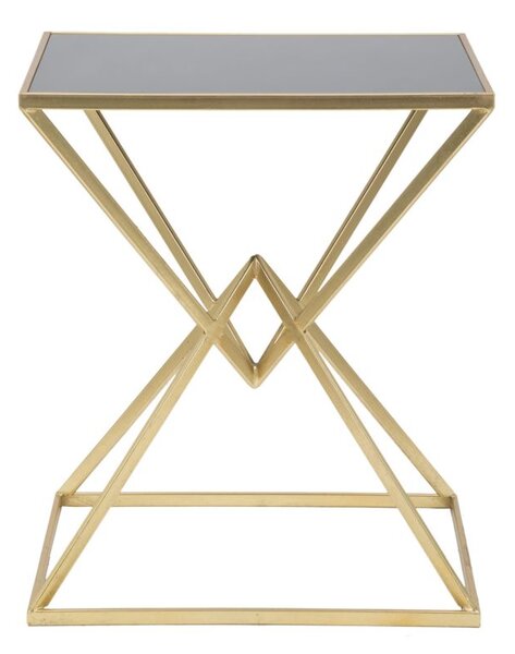 Tavolo da Caffé Piramid 57x46x68 cm in Ferro e Vetro Oro e Nero