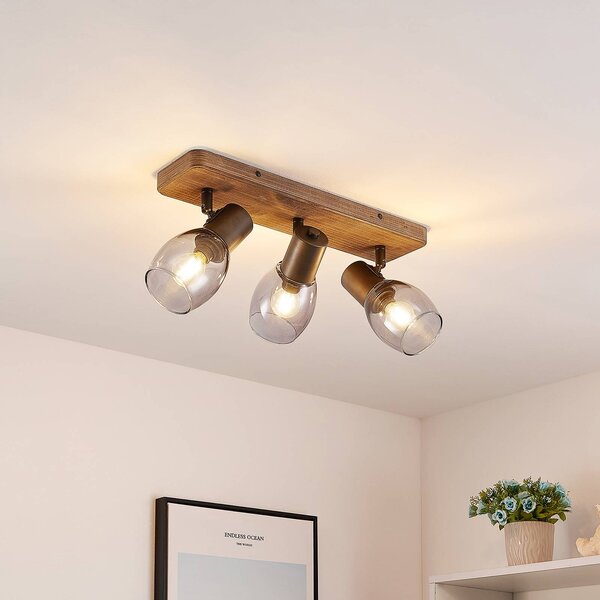 Lindby Ineska faretto parete, 3 luci, angolare Lindby, dimmerabile, Legno scuro, Soggiorno / Sala da pranzo, Legno, Scandinavo, Faretto
