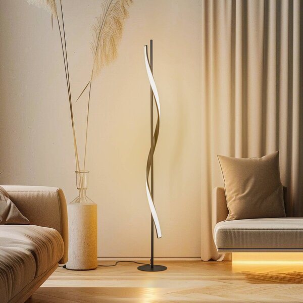 Lampada da terra a LED Munja Lindby, dimmerabile, Nero, Soggiorno / Sala da pranzo, Metallo, Moderno, Lampada LED da terra