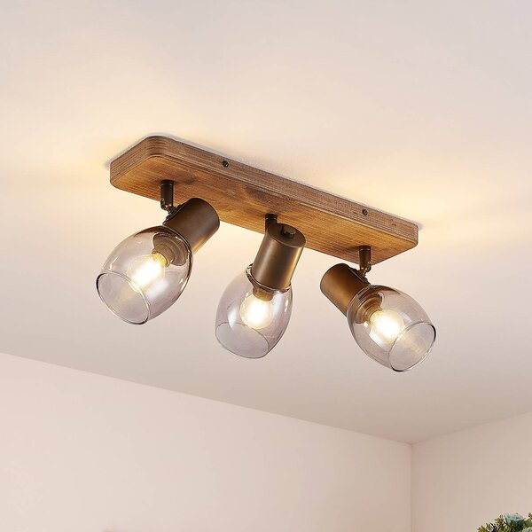 Lindby Ineska faretto parete, 3 luci, angolare Lindby, dimmerabile, Legno scuro, Soggiorno / Sala da pranzo, Legno, Scandinavo, Faretto