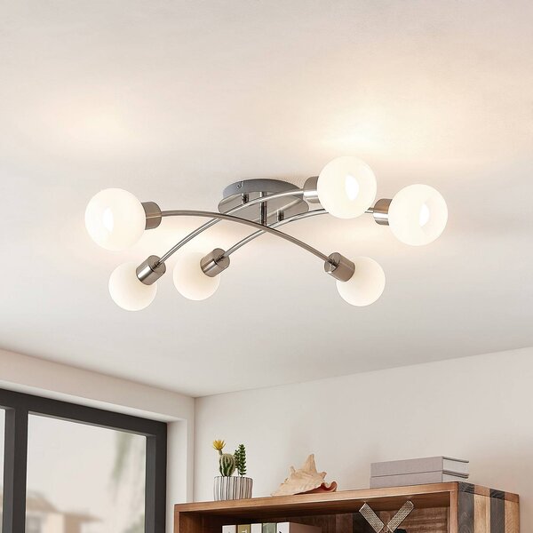 Plafoniera soffitto Agmar Lindby, dimmerabile, Alluminio / Grigio / Zincato, Soggiorno / Sala da pranzo, Metallo, Moderno, Plafoniera