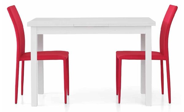 Tavolo bianco frassinato, stile moderno, in mdf laminato e struttura in acciaio