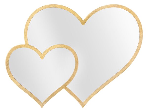 Specchio Glam Double Heart 65x2x50 cm in Ferro Specchio e MDF Oro