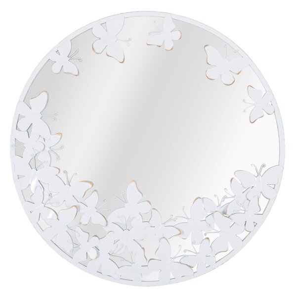 Specchio Rotondo Bianco Butterfly 62,5x2,3 cm in Ferro Specchio e MDF Bianco e Oro