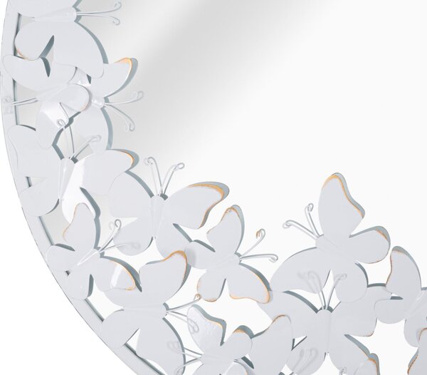 Specchio Rotondo Bianco Butterfly 62,5x2,3 cm in Ferro Specchio e MDF Bianco e Oro
