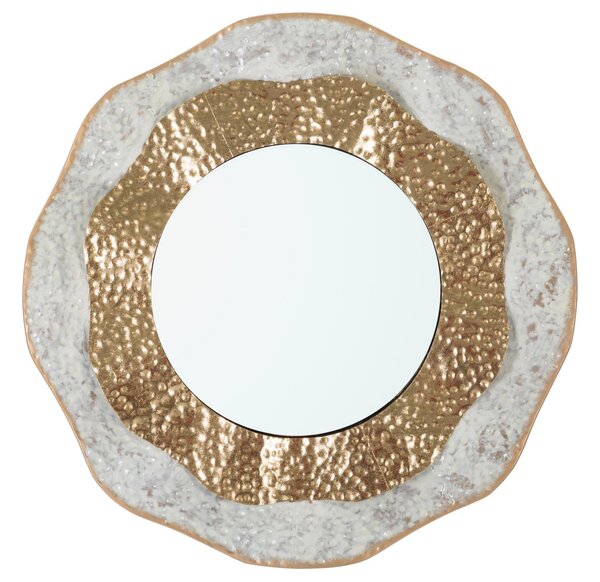 Specchio da Muro Shai Light Ø54,5x4,5 cm in Ferro e MDF Oro e Crema