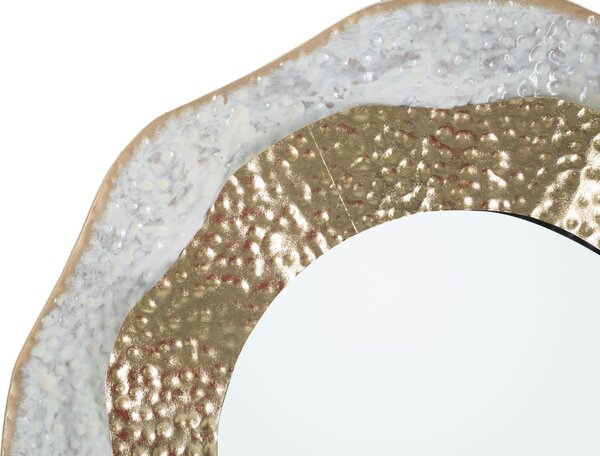 Specchio da Muro Shai Light Ø54,5x4,5 cm in Ferro e MDF Oro e Crema