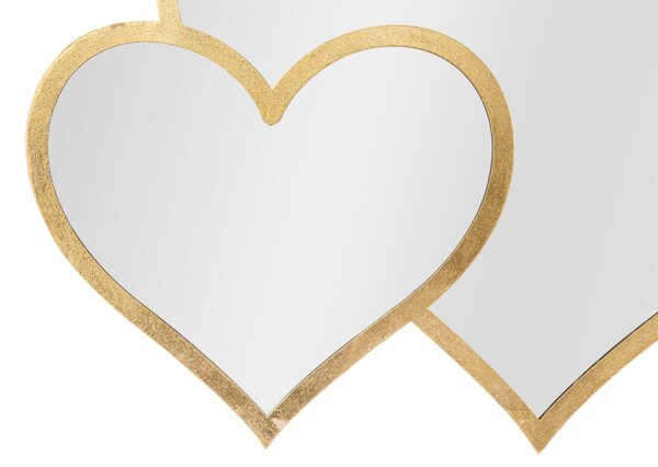 Specchio Glam Double Heart 65x2x50 cm in Ferro Specchio e MDF Oro