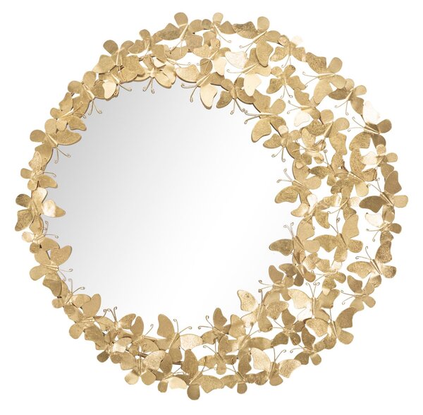 Specchio Glam Butterfly Wind Ø81,5x3,5 Misura Specchio Ø55 cm in Ferro Oro