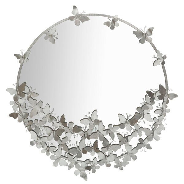 Specchio Farfalle Round Argento Ø91x3x94 cm in Ferro Argento