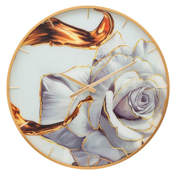 Orologio da Parete Rose 5x60x5 cm in Vetro MDF e Metallo Multicolor