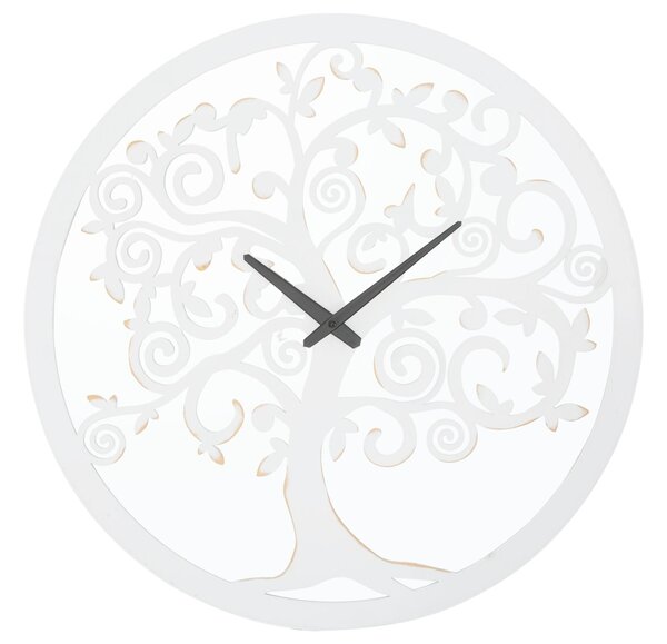 Orologio da Muro Bianco Tree Ø55x4,5 cm in Ferro MDF e Specchio Bianco