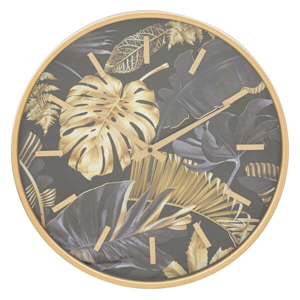 Orologio da Muro Palm Ø40x6 cm in Ferro MDF e Vetro Oro e Nero