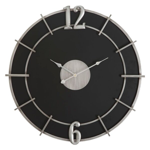 Orologio Argento Glam Ø60x4,5 cm in Ferro e MDF Argento e Nero