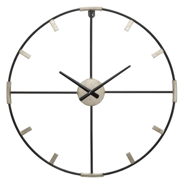 Orologio da Muro Sticky Ø60x3,5 cm in Ferro Nero e Argento