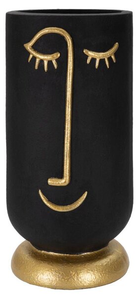 Vaso Tribal 21x45x21 cm in Poliresina Nero/Oro