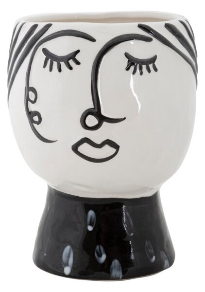 Vaso Pot Face Ø14x18,2 cm in Porcellana Bianco e Nero